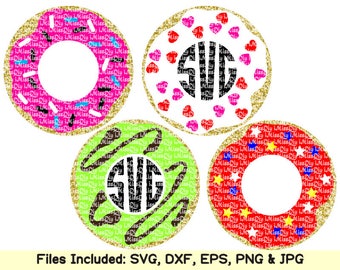 Love donut svg files for Cricut Silhouette, Doughnut donuts monogram frame svg birthday party invitation clipart sign pattern dxf cut files
