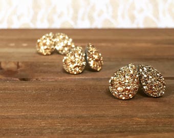 Bridal Earrings - Teardrop Gold Druzy