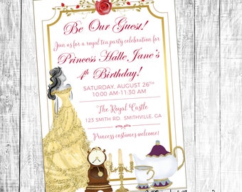 Beauty and the Beast Invitation, Belle Invitation, Birthday Invitation, Tea Party Invitation, Beauty and the Beast Birthday Party