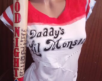 Harley Quinn Shirt Daddys Lil monster Harley Quinn Costume Handmade Painting Suicide Squad Harley Quinn Cosplay Custom design Party T-Shirt