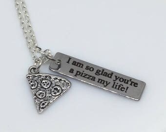 Pizza Charm Necklace, Pizza Necklace, Silver Pizza Necklace, Engraved Necklace, Best Friend Necklace, Best Friend Gift, Gift for Her