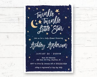 Twinkle Twinkle Little Star Baby Shower Printable Invitation, Nursery Rhyme Custom Printable Invite