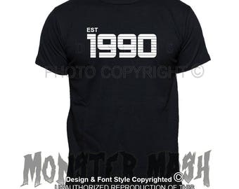 1990 Birth Date T-Shirt | Birthday t shirt | Custom Clothing Retro Style , 90's clothing, 80's clothing. Unisex
