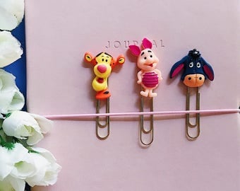 Winnie The Pooh Planner Clips or Bookmarks, Planner Accessories and Decorative Paper Clips, Resin Page Markers, Eeyore, Piglet and Tigger
