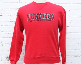 80's Vintage NEBRASKA HUSKERS Russell Red Sweatshirt Lincoln Nebraska Lil' Red Herbie Husker Scarlet & Cream Size Small