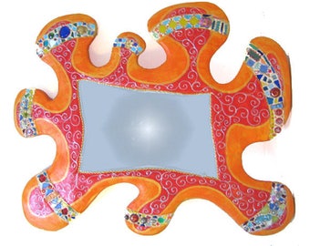Orange and Red shape mosaic mirror puzzle 82 x 66 cm