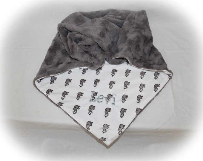 Personalized Baby Blanket Elephant - Neutral Baby Blanket - Gray Personalized Baby Blanket - Gray Elephant Baby Shower - Newborn Blanket