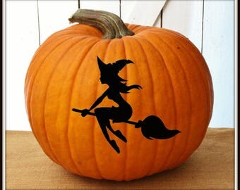 Witch Halloween Pumpkin Decals ~ Jack-o-Lantern Decal ~ Halloween Door or Window Decal ~ Pumpkin Sticker ~ Easy to Apply Decals ~ Witchy