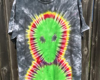 green tie dye alien shirt