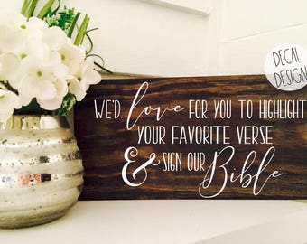 Bible Guestbook Sign Decal, Highlight your favorite verse and Sign our Bible, Wedding Guestbook Sign Decals, DIY Wedding Sign Decals,