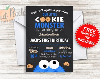 Cookie Monster Birthday Invite 5x7 Digital Personalized Cookie Monster Invitation First Birthday Invite
