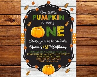 Pumpkin First Birthday Invitation, Pumpkin Birthday Invitation, Fall Birthday, Halloween Birthday, Pumpkin Invitation 01