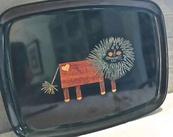 Vintage Couroc Love Lion Inlay Serving Tray