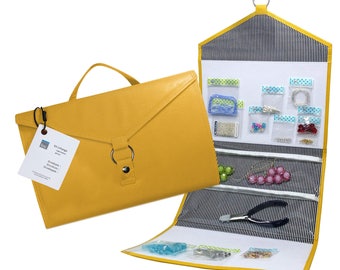 Craft +Jewelry Travel Organizer ENVELOPE by Kit xChange® Marigold, Vegan Leather - Organizer for Beads + Planner and Scrapbook Supplies.