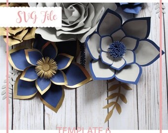SVG Paper Flower Template, Giant Paper Flower Templates, Digital Paper Flower, Paper flower DIY, Cricut and Silhouette Ready, Base Including