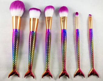 Mermaid Makeup Brush Set of 6 - Rainbow
