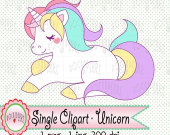 Single Pack (1) - Pastel Unicorn PNG & JPG Clip art Digital Download Printable Clipart Printable Scrapbook Color Birthday DIY Theme Party