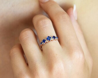 Sapphire ring gold, Princess cut ring, Sapphire engagement ring, Blue stone ring, Antique engagement ring, Art deco engagement ring