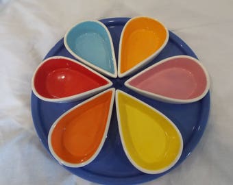 A Stunning Retro Hors d'oeuvres Ceramic Tray and Multi-coloured Bowls