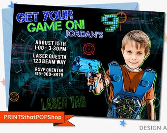 Laser Tag Party,Laser Tag Invitation,Custom Face Invites,Video Birthday Party,Gaming,Lazer Tag,Paintball Birthday,Photo Invite,Gun Party