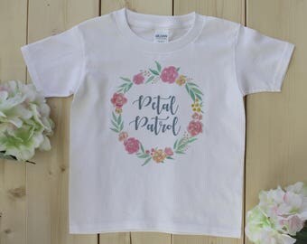 Petal Patrol Shirt, Flower Girl Shirt, Flower Wreath Shirt, Floral Wreath Shirt, Floral Shirt, Girls Initials Shirt, Girls Name Shirt