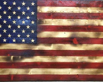 Burned Reclaimed Wood American Flag Wall Art with Winchester