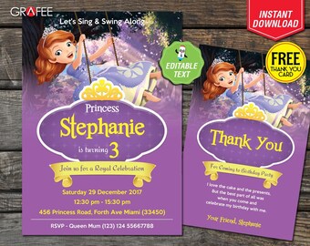 Sofia the First Invitation, Princess Sofia Invitation, EDITABLE Text, Sofia the First Birthday Party, Printable Invitation INSTANT Download