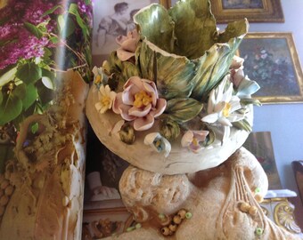 CANDELIERA BASSAANO ANTIC italiano . Floreali. Vintage. Shabby Chic