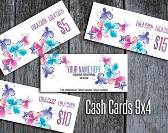LLR Cash Cards, Free Fast Personalization, LulaCash Money, LuLa Bucks, Home Office Approved, Colors & Fonts, Flowers