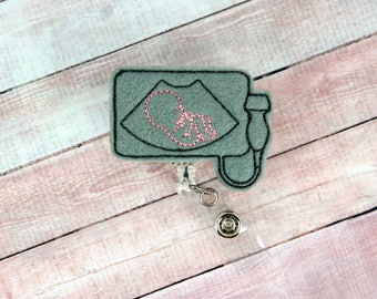 Sonogram Badge Reel - Ultrasound Badge - Labor and Delivery- Badge Reel - Feltie Badge Reel- Retractable ID Badge Holder - Badge Pull