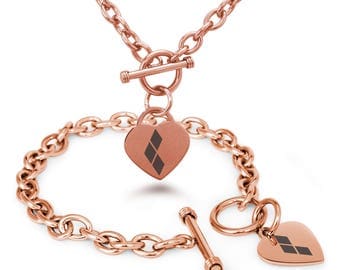 Free Shipping Charm Bracelet & Necklace Stainless Steel rose gold color Harley Quinn Logo Heart Tag