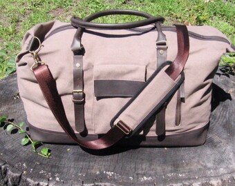 Leather duffle bag, duffle bag, leather bag, Canvas and leather Travel bag, Weekender Overnight bag, Carry on Bag, men women gifts for him