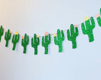 Cactus Glitter Banner | Fiesta Party Decor, First Fiesta Banner, Taco Bout A Party, Palm Springs Party, Southwestern Decor, Cinco De Mayo