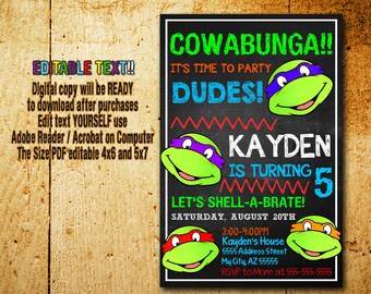 Ninja Turtles Invitation,Ninja Turtles Birthday,Ninja Turtles Party,Ninja Turtles Card,Ninja Turtles,Ninja Turtle Editable,TNMT,Ninja