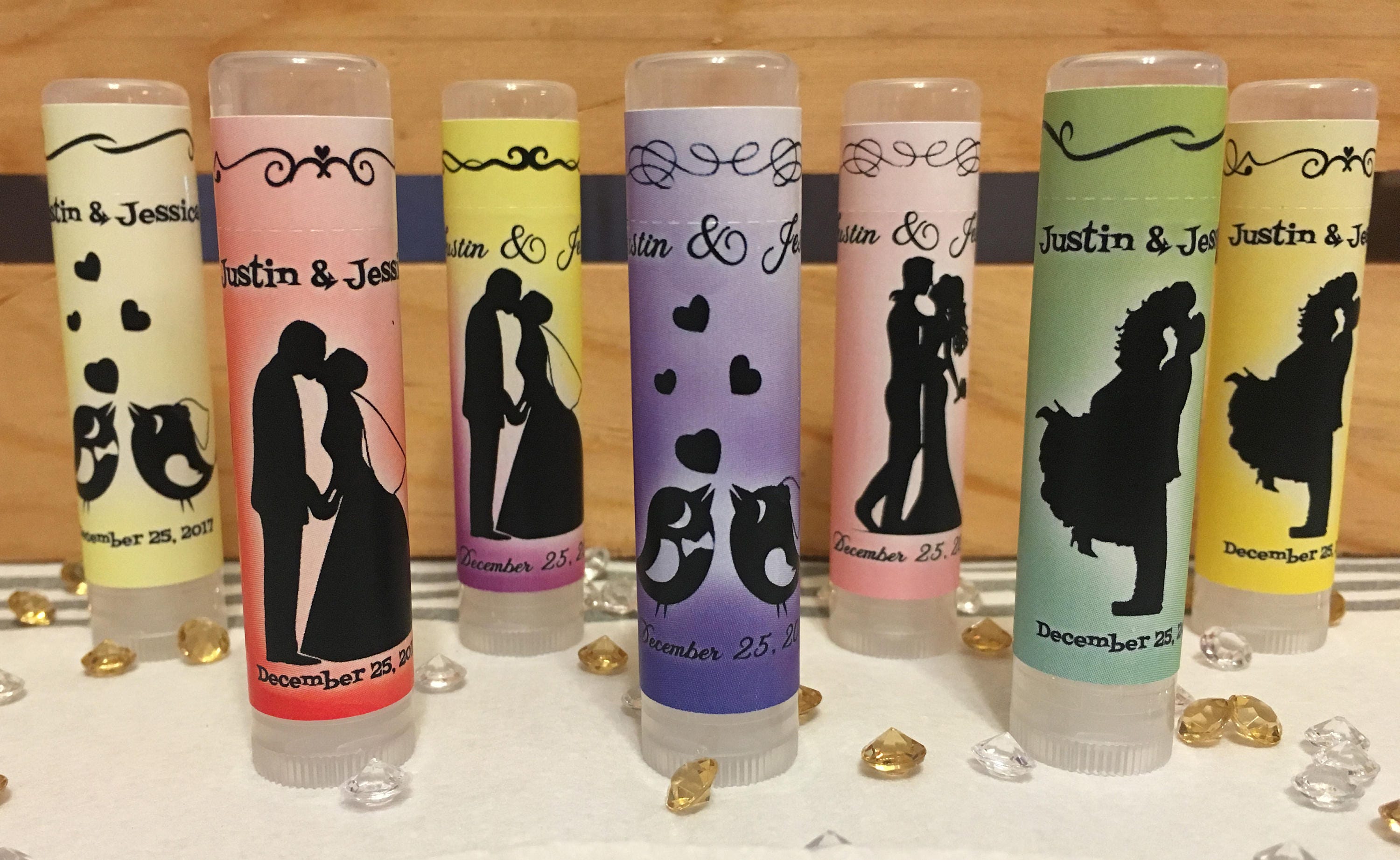 100 Personalized Lip Balm Wedding Favors with Color