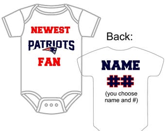 Newest New England Patriots Fan Custom Made Personalized Football Gerber Onesie You Choose Name Number - Great New Baby Shower Gift