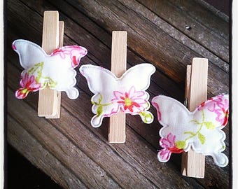 set of 3 clothespins wooden butterflies