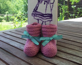 Hand knitted baby booties wool 100% Merino 3 to 6 months