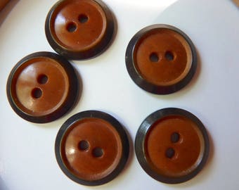 set of 5 small round buttons beautiful corozo vegetable ivory, Brown and fawn diameter 2.2 cm
