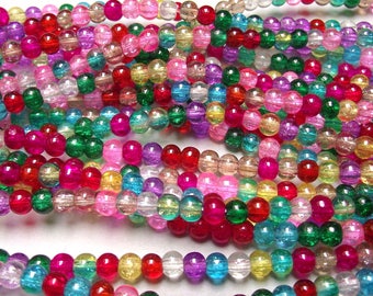 100 glass Crackle beads mix multicolor 4 mm.