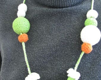 Crocheted necklace, boho, simple, hippie, vintage, retro, balls, geometric, colorful, cotton, casual, informal, comfortable