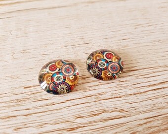 Set of 2 illustrated round cabochon 20 mm