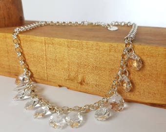 Necklace chain jaseron rites in 925 Silver Pendant and for women swarovski crystal drops
