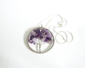 Fantasy tree of life necklace yggdrasil Amethyst purple metal silver
