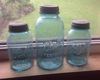 Test Old blue glass canning jars