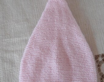 Bonnet Pixie baby/reborn wool size 3 months light pink color