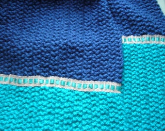 Scarf in acrylic yarn in Royal Blue and teal long