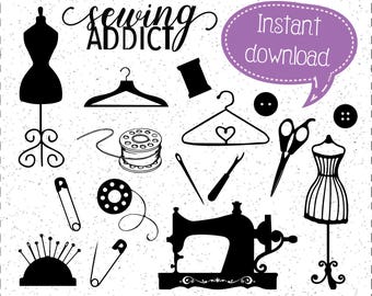 Sewing, Sewing SVGs, Sewing Addict SVG, Sewing Silhouettes, Bobbins, Buttons, Dress Form SVG, Cricut Cut File, Silhouette File