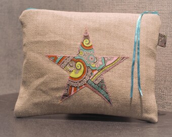 star pattern linen pouch