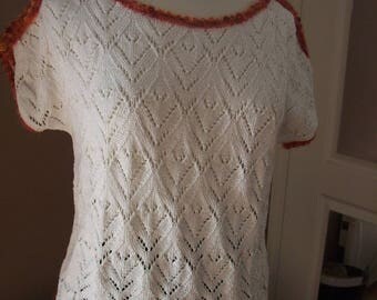 Pullover short sleeves - cotton - white - knit-